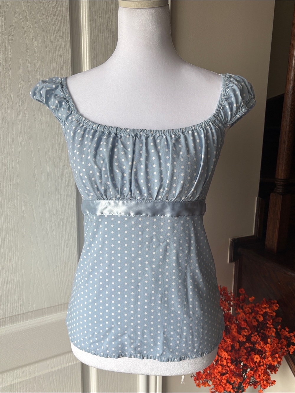 Polka Dot Milkmaid Babydoll Top - Blue